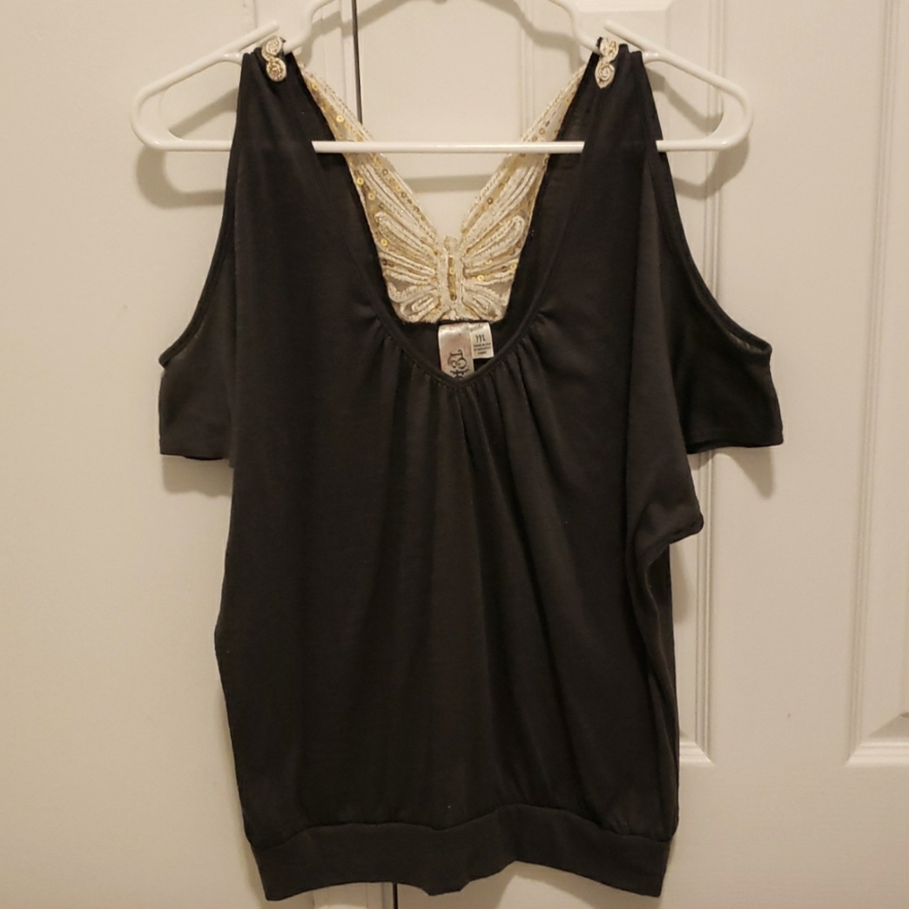 Cold Shoulder Sequin Top - Picture 2 of 10